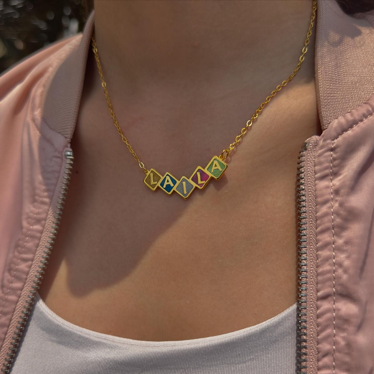 Bronze Enamel Name Necklace